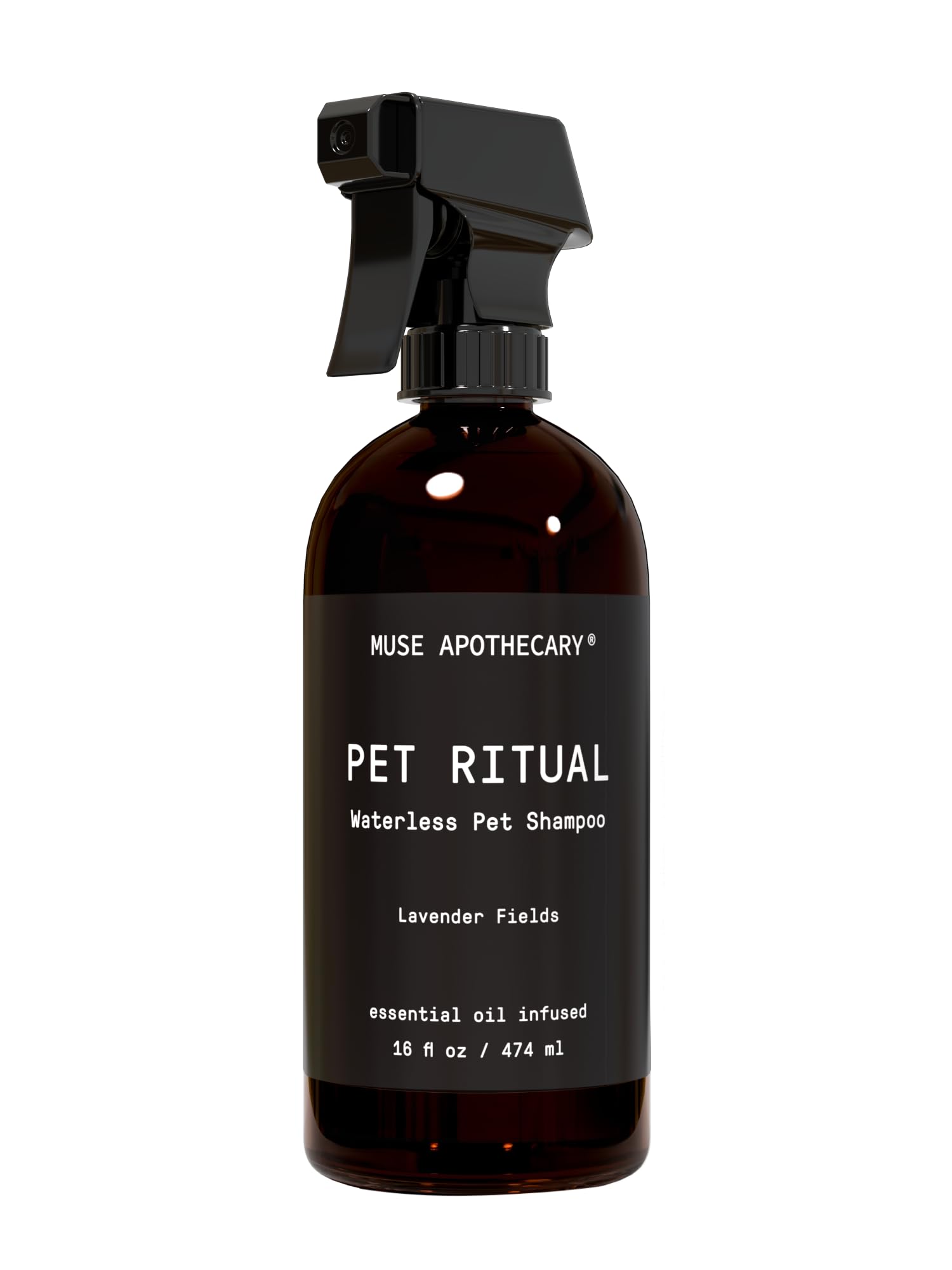 Muse Apothecary Pet Ritual Aromatic Waterless Dog Shampoo - No Rinse Dry Shampoo for Dogs & Cats - Essential Oils Infused, 16oz, Lavender Fields