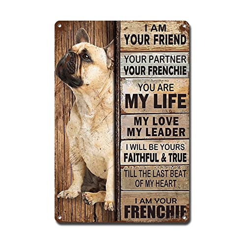 Ymyoo Plaque en métal vintage avec inscription « I Am Your Friend » - Cadeau pour les amateurs de Frenchie - Décoration murale vintage pour restaurant - 20,3 x 30,5 cm