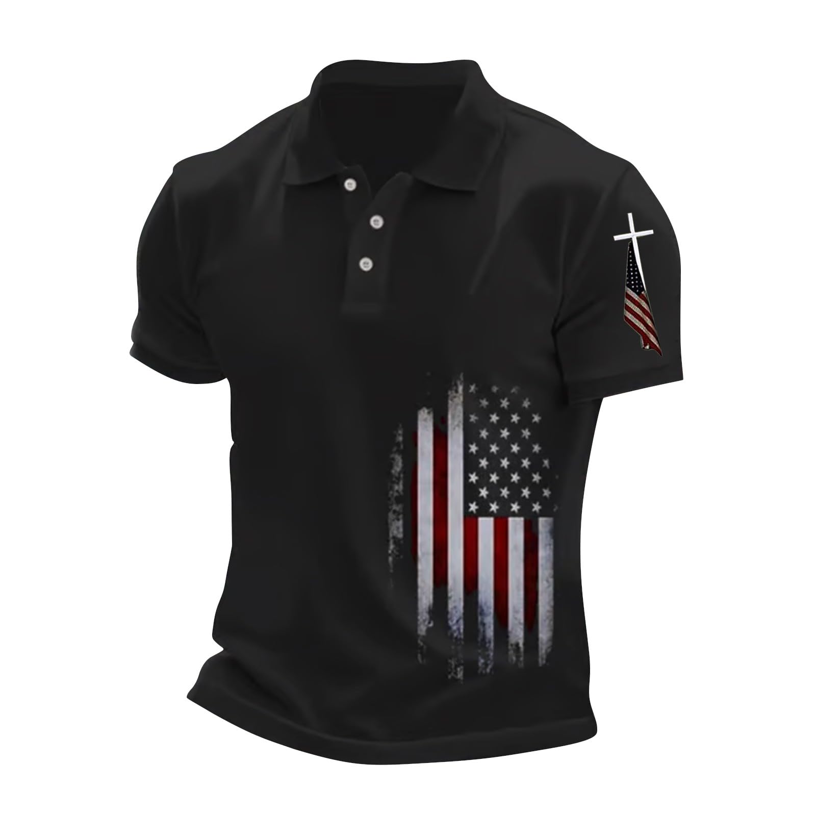 JPLZi Men's Polo Shirt Short Sleeve Quick Dry American Flag Print Graphic Split Color Golf Shirt for Sport