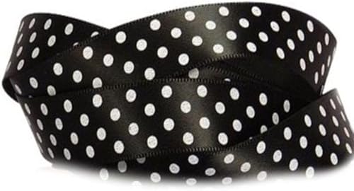 Miniatura 2 de Cinta de 1 pulgada negra con lunares blancos para manualidades, cinta de regalo, cinta de satén sólido de 1 pulgada x 25 yardas, cinta de satén