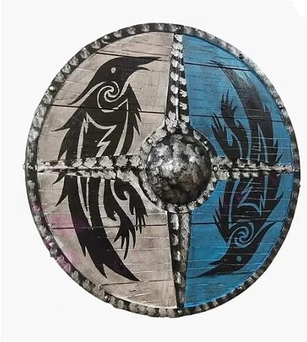 R.K GLOCAL ENTERPRISES Bouclier médiéval Viking en bois Meilleur produit d'armure Réplique d'objets de collection 61 cm (blanc/bleu)
