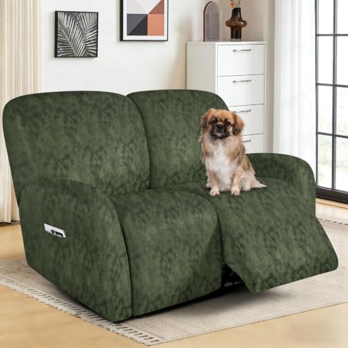 Image of ANARACHON Leather Look Loveseat Recliner Covers Stay in Place 6-Piece Recliner Sofa Slipcover 2 Seater Reclining Couch Cover Furniture Protector Spandex Fabric Washable (Recliner Loveseat, 03Tawny)