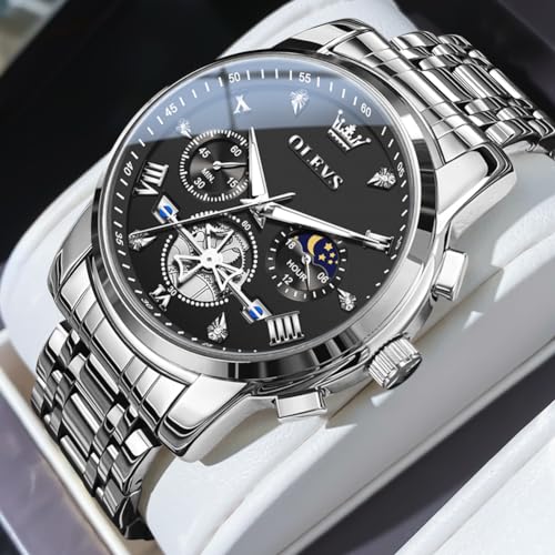 Image of OLEVS Watches for Men Luxury Dress Stainless Steel Waterproof Chronograph