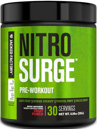 Image of NITROSURGE Pre Workout Supplement - Endless Energy, Instant Strength Gains, Clear Focus, Intense Pumps - Nitric Oxide Booster & Powerful Preworkout Energy Powder - 30 Servings, Fruit Punch