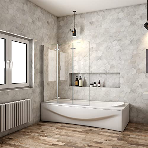 Mampara Ducha para Bañera - Abatible 3 Hojas - Cristal Templado 6mm - 3 veces Plegable - (1280-1300) X1400mm