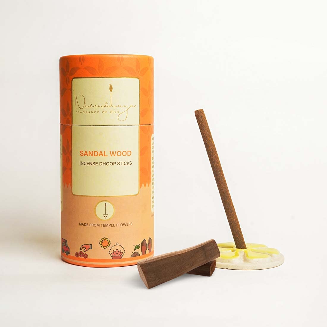 Ech Nirmalaya 100% Natural Mysore Sandalwood Dhoop Sticks For Pooja 40 Sticks | Bamboo Less Dhoop Sticks For Home/Office | Dhup For Puja With Holder Stand | Best For Long Lasting Fragrances
