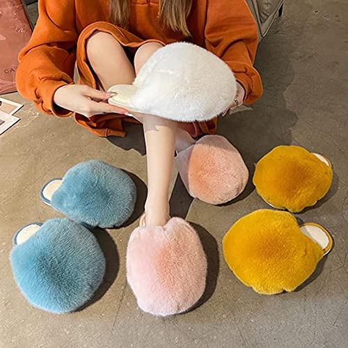 Women's Plush Ball Warm Slippers, Cute Fluffy Furry Slippers Women White Pink, Winter Rabbits Fur Slippers, Anti-Slip Soft Bottom Cotton Slippers, for Home Indoor Outdoor2