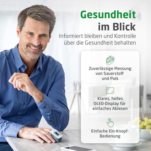 Medisana PM 100 Pulsoximeter, Fingeroximeter zur Messung der Sauerstoffsättigung im Blut, Pulsmesser mit OLED-Display und One-Touch Bedienung