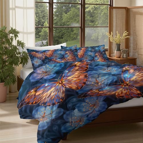 Housse de couette 200x200 papillon motif réversible de lit - 3