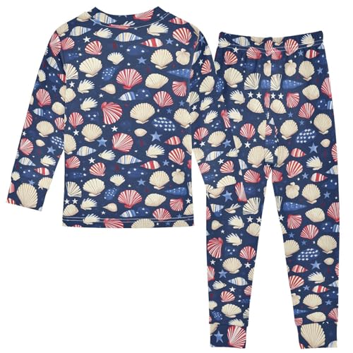 ALAZA Shell American Flag Star Blue 2 Piece Pajama Set Long Sleeve Top and Pants Sleepwear Unisex2