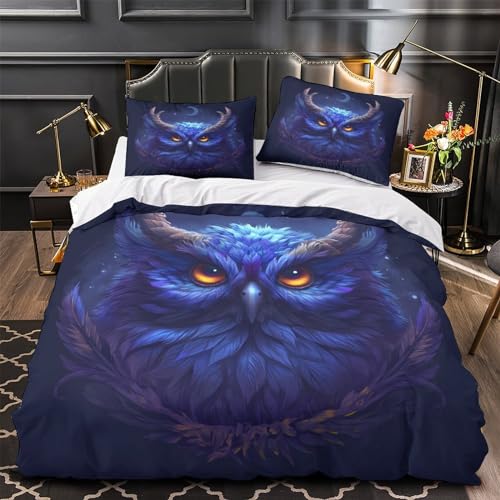 Housse de couette chouette 3D lit double microfibre douce infroissable