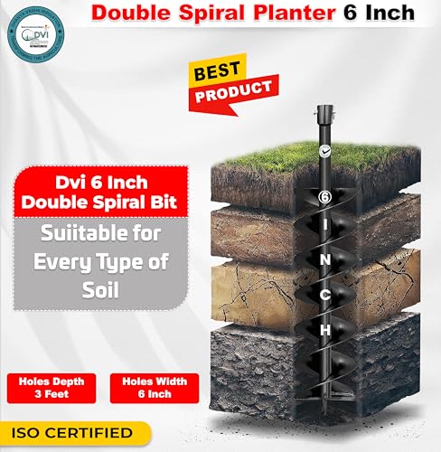 Image of DVI Universal Double Spiral 6 Inch Earth Auger Drill Bit /Planter | Fit In Every Type of Earth Auger | Made With High Metal & ISI Approved Pipe For Durablity | For Digging Holes, Plantation.