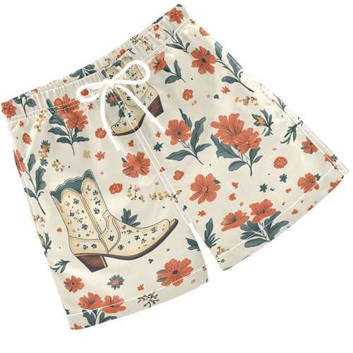 Pigsaly Boys Swim Trunks Cowgirl Boots Western Vintage Cowgirl Boys Board Shorts Swimsuit Swimwear Summer Bathing Suit XS Multicolor