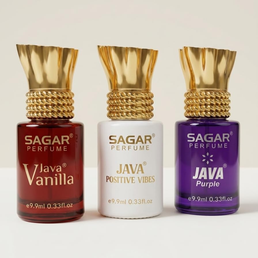 Sagar Alcohol-Free Attar Roll-On Set 3 x 9.9ml | Kizzo | Java Purple, Java Positive Vibes, Java Vanilla, for Men & Women, Pack of 3-image-1