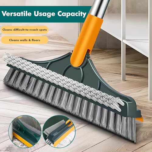 Image of Toilet Bathroom Cleaning Brush with Wiper and Long Handle - 180 Rotate Floor Scrub Brush for Tiles, Home Kitchen Bathroom Accessories (3 in 1 Brush)