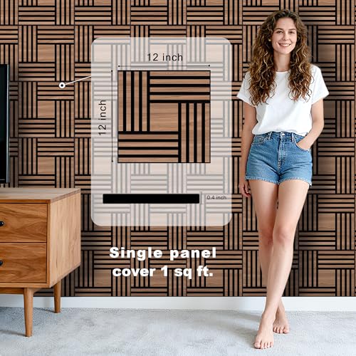 Image of WoveN SounD Acoustic Wall Panels, Teak, 16 Pack, 12x12 in | Self-Adhesive, NRC 0.95, Carved Pattern, Sound Proof, Echo Reduction, Sound Dampening, Home Studio, Office, Gaming Room