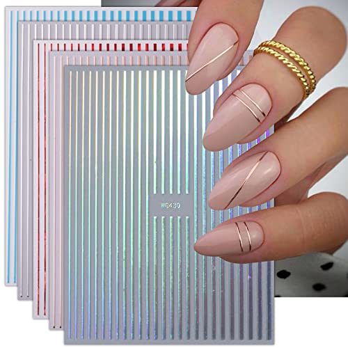 JMEOWIO Linea Colorida Aurora Pegatinas Para Uñas 9 Hojas Autoadesiva Nail Art Stickers Decoración
