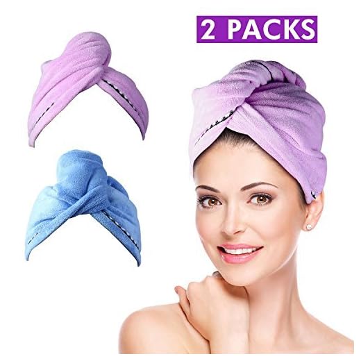 2 Pack Hair Towel Wrap Turban Microfiber Drying Bath Shower Head Towel with Buttons, Quick Magic Dryer, Dry Hair Hat, Wrapped Bath Cap