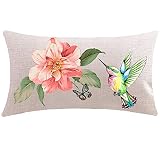 ITFRO Enjoy Summer Vintage Floral Flowers Beautiful Hummingbird Waist Lumbar Cotton Linen Throw Pill