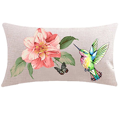 Itfro Enjoy Summer Vintage Floral Flowers Beautiful Hummingbird Waist Lumbar Cotton Linen Throw Pillow Case Cushion Cover Long Oblong 12X20 Inches #TOP7
