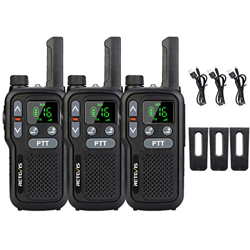 Retevis RB618 Walkie Talkie, PMR446 sin Licencia 16 Canales, Doble PTT LED linterna, Walkie Talkie Recargable, Manos Libres VOX, Mini Walkie-Talkie (3 Piezas, Negro)