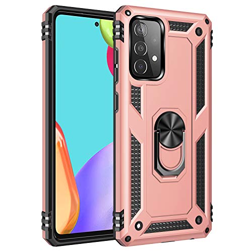 iCatchy For Samsung Galaxy A52 Case Ring Holder Military Grade Protective Silicone Shockproof Tough Armor Phone Cover Compatible with Samsung Galaxy A52 5G Phone Cover (Rose Gold)