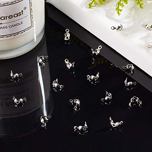 Nbeads 500 Pcs Stainless Steel Bead Tips, Open Clamshell Fold-Over Bead Tips Knot Covers End Caps For Knots & Crimp Findings #TOP4