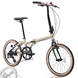 PANTHER (パンサー) 折りたたみ式自転車 HEBE ミニベロ 外速8段ギア 20inch軽量アルミ6061フレーム ロードタイヤ 前後Vブレーキ 前後泥除け装備 大型クランク52T採用 厚手クッションサドル 適応身長145cm以上 コンパクトサイズ 男女共通 (Bisquit Beige)