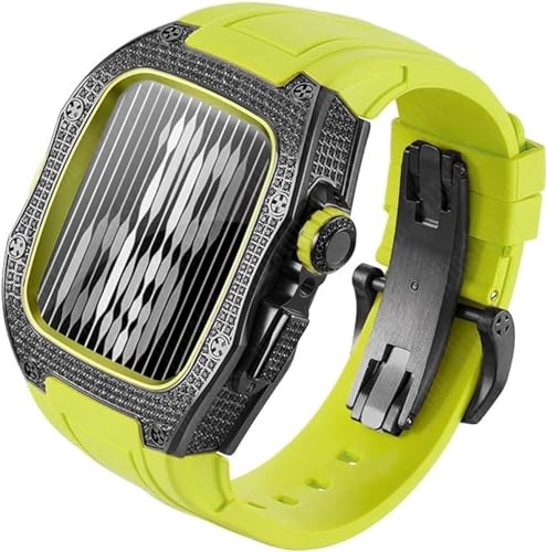 Boîtier de montre diamant compatible Apple Watch 45mm et bracelet caoutchouc