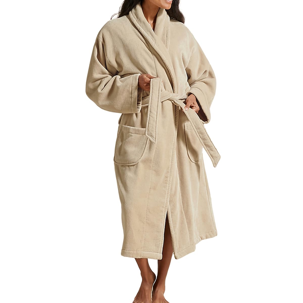 Christy Women's Light Brown 'Supreme Velour' 100% Sheared Cotton Bath Robe In | Size: Medium