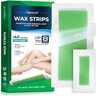 Nopunzel Wax Strips hair removal for women and men Facial & leg wax strips hair remover with Natural Formula for All Skin Types At Home Waxing Kit Contains 42 Wax Strips (2 Sizes) + 4 Calming Oil Wipes