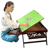 Wooden Jigsaw Puzzle Table for Adults & Kids,Portable Folding Table for Puzzle Games with 2 Storage...
