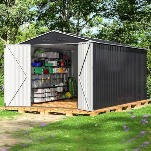 Image of Polar Aurora Outdoor Storage Shed Black 8x12 FT | Metal Garden Shed with Updated Frame Structure, Tool Sheds for Backyard Garden Patio Lawn