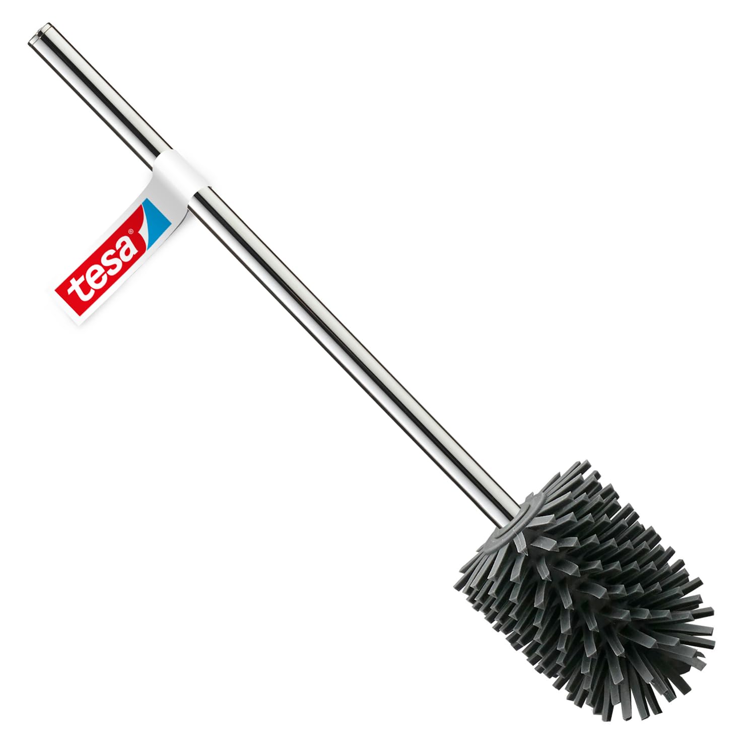tesa Silikon-WC-Bürste - hygienische Ersatz-Toilettenbürste zur Verwendung in Allen tesa WC-Bürstengarnituren - Griff aus verchromtem Metall - Dunkelgrau - 37,4 x 7,1 x 7,4 cm