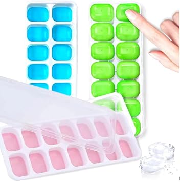 3 Pack Silicone Ice Cube Tray with LidBPA-Free Silicone Ice Molds for Cocktails 14-Cavity Ice Cube Trays for Freezer, Easy-Release TPE Bottom & Stackable Design for Drinks, Baby Food & Kitchen Prep