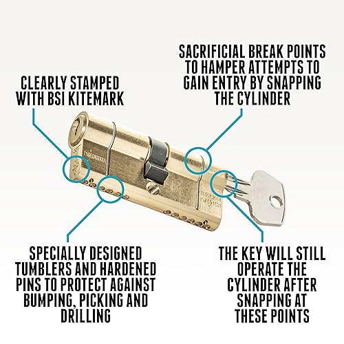 TSS Polished Brass High Security TS007 1 Star Euro Cylinder Lock, British Standard - Image 4