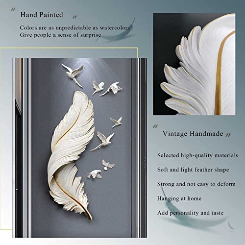 Metal Feather Wall Decor with 7 Flying Birds, Elegant Large Wings Beauty Sculpture for Living Room and Entryway Deco, Distressed Luxury Home Decorations - Image 5