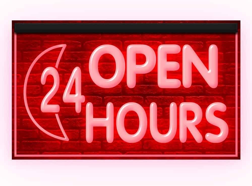 120014 OPEN 24 HOURS Clinic Irish's Pub Bar Convenience Store Display LED Light Neon Sign (16" X 12", Red)
