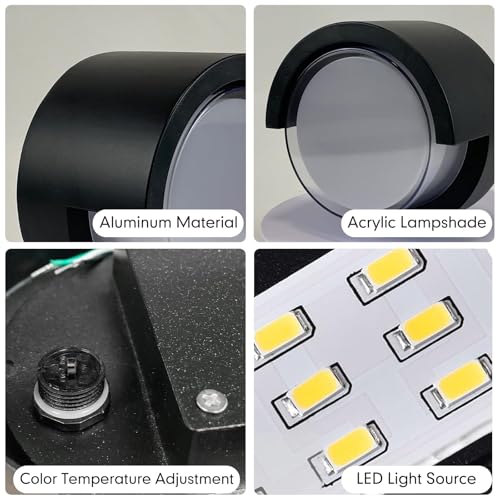 Image of Outdoor Wall Lights 2 Pack, 6 Inch Modern LED Wall Sconces 1200LM, 3CCT Selectable (3200K /4000K /6500K), IP65 Waterproof Black Aluminum Exterior Light Fixtures for House Porch Garage