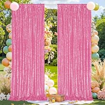 Pink Sequin Backdrop Curtain,2x8 FT Glitter Sheer Sparkly Photo Backdrop for Stage, Birthday Wedding Christmas Party Decor, Holiday Disco Valentine Drapes & Background Decorations,2 Panels2x8FT Each