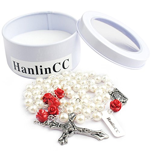 Hedi Hanlincc 6Mm Glass Pearl Beads Catholic Rosary With Lourdes Center Piece #TOP4