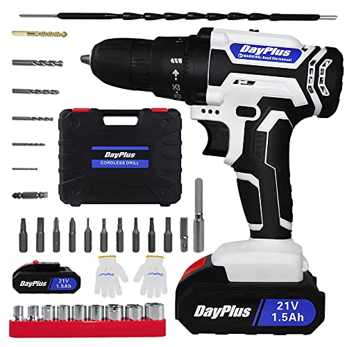 21V Akkus Bohrschrauber Akku Bohrmaschine, 25+1 Drehmomentstufen Akku Schraubendreher mit 29PCS Zubehöre für Haus und Garten DIY Projekt, 2-Gang Bohrschrauber, 45 N.m Max Akkuschrauber, LED-Licht