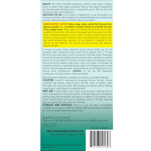 Image of API POND ALGAEFIX (2.5 gallons) Pond Algae Control - Copper Free - Clean, Clear Water Up to 96000 Gallons - Safe for Fish, Plants - Water Gardens, Fountains - Natural Active Ingredient, EPA-Registered