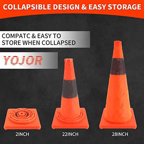 Yojor 28 Inch Collapsible Traffic Safety Cones 4 Pack, Multi Purpose Pop-Up Orange Cones With Reflective Collar For Road Safety, Driving Training, Parking Lots #TOP1
