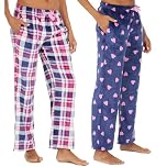 Style It Up Ladies Womens Checked Fleece Lounge Pajama Bottoms Comfortable Warm Cozy Winter Nightwear Adults Loungewear Pants (2 PACK, BLUE-HEART, S)