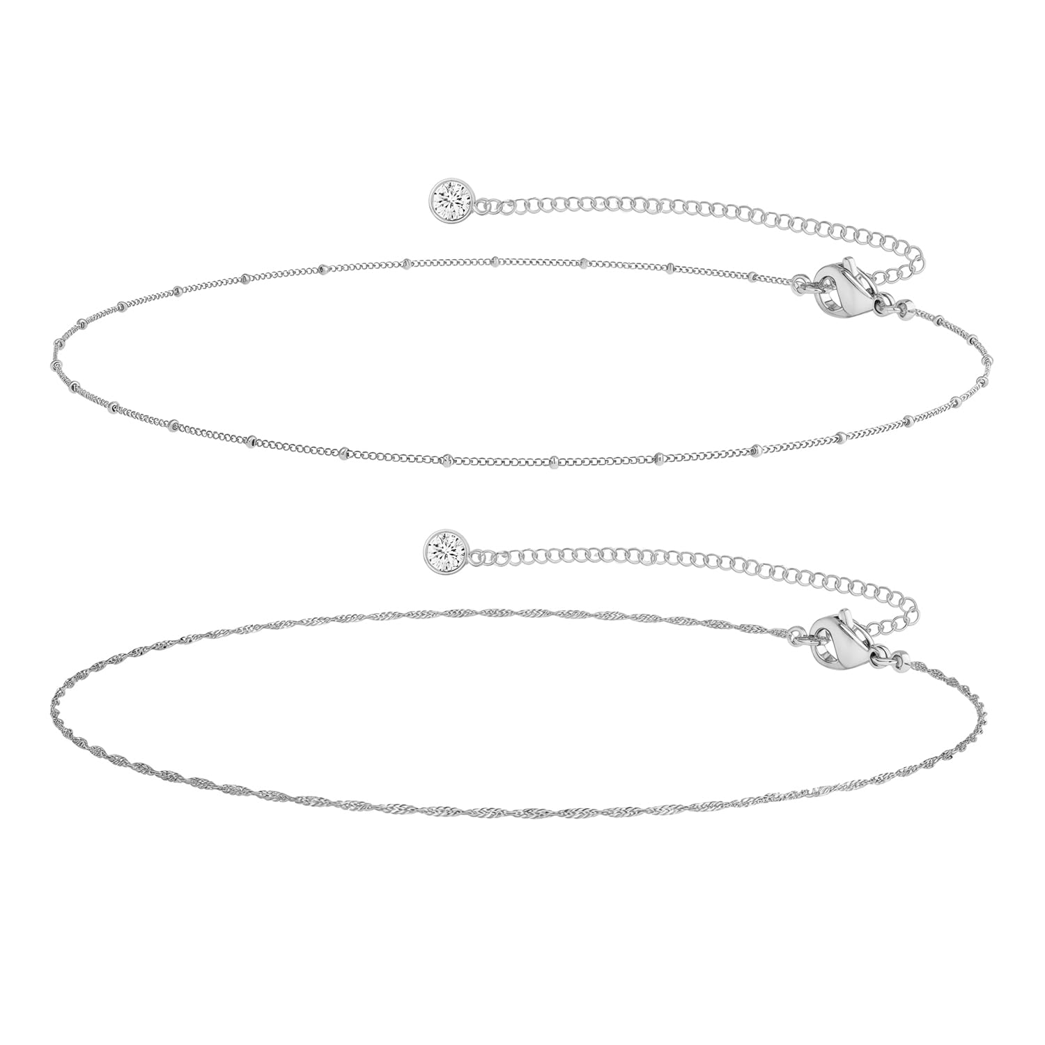 Confezione da 2 Catena in Argento da Vita per Donna, Catenina Regolabile per la Pancia Gioielli per il Corpo, Accessori Minimalisti per Bikini e Outfit Quotidiani