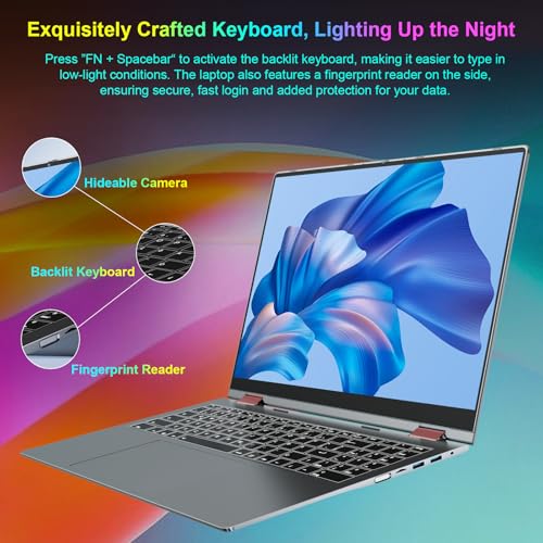Image of jumper Rainbow Laptop 16 inch, 2 in 1 Laptop with 16GB RAM 640GB Storage, Fingerprint Reader, 360 Degree Rotation, Vibrant Pride Themed Convertible Touchscreen, Backlit Keyboard, 53.2WH, WiFi 6
