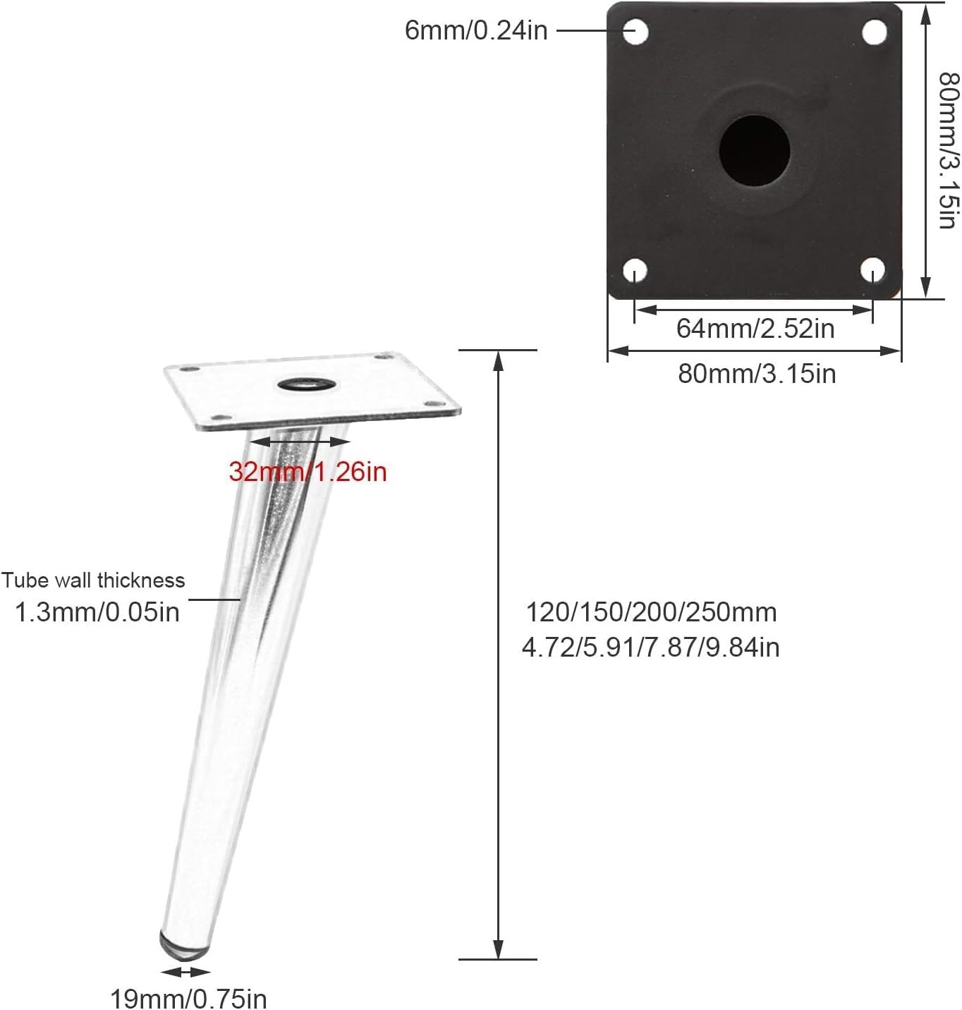 Furniture Legs, 4 Metal Tapered Furniture Legs,Stainless Steel Oblique Legs,Non-Slip Coffee Table Legs,Suitable for Bed/Table/Cabinet,Non-Oxidizing,Non-Fading,Solid ThickeningBlack/gold,gold/oblique,2
