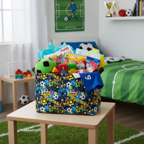 Image of Kid Rectangular Soccer Basket Baby Collapsible Storage Bin Room Decor Nursery Gift Basket (Graffiti Soccer)
