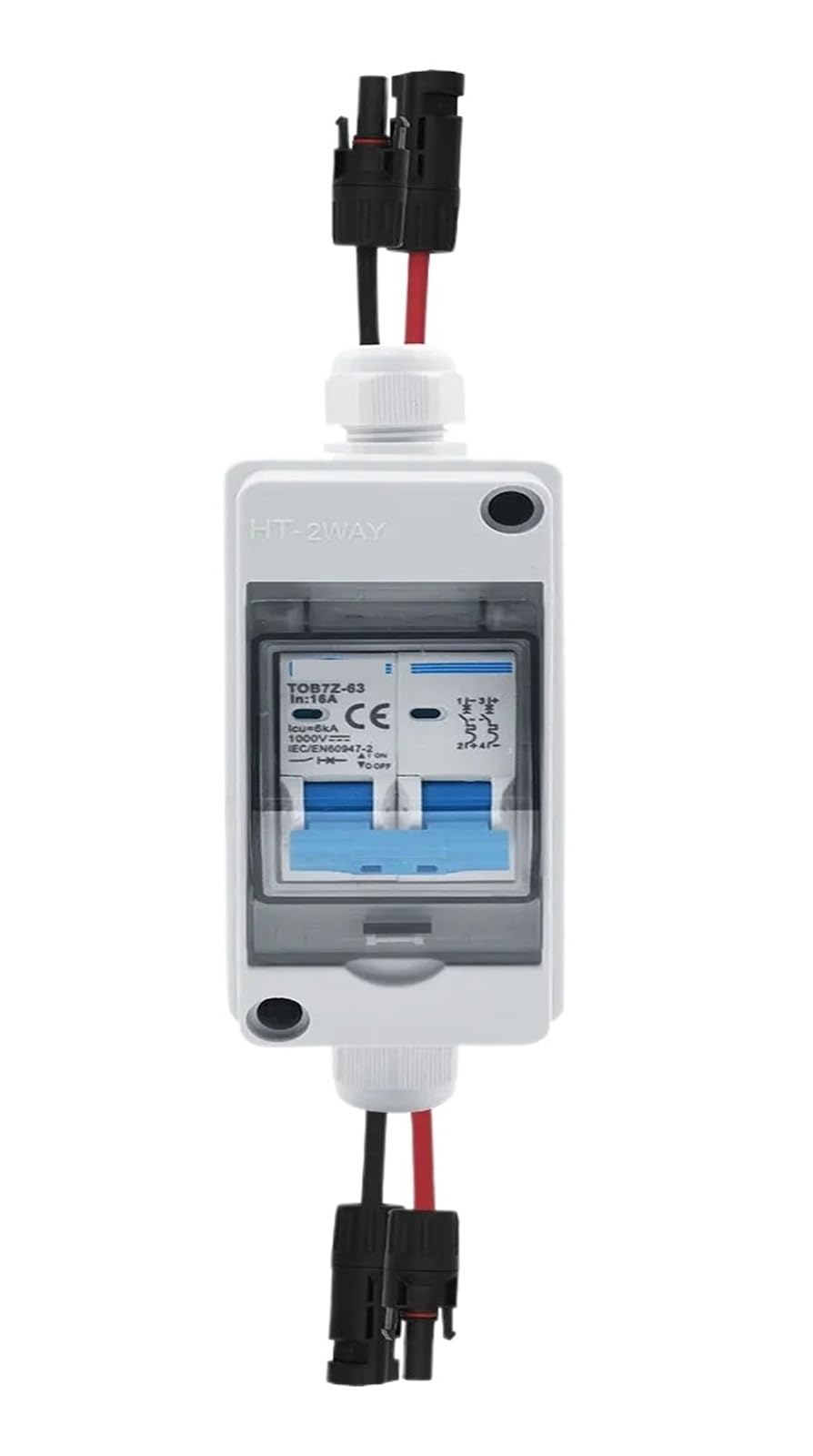 Solarna skrzynka fotowoltaiczna PVC z DC IP65, 2-drożna, 600/1000 V, 1 wejście, 1 wyjście DC z pasującymi przewodami, wodoszczelne pudełko